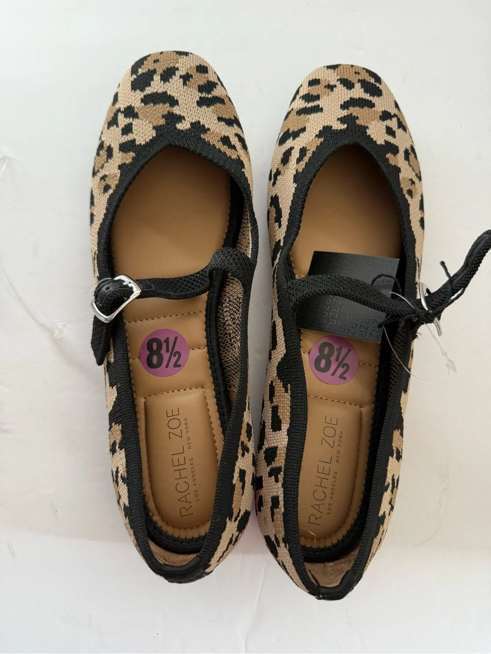 Rachel Zoe Leopard Print Mary Jane Flats in Black and Tan Modern